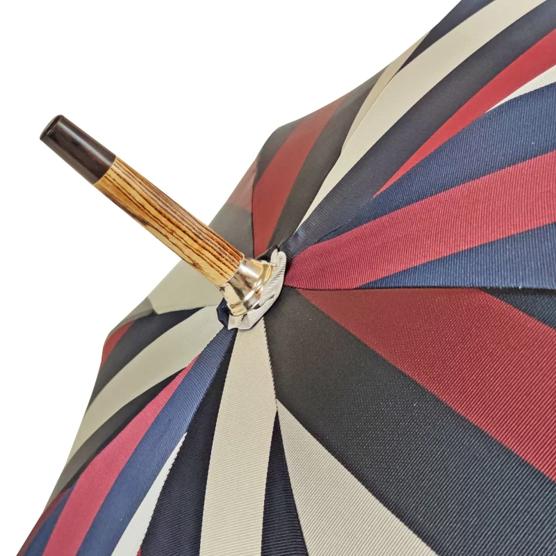 Parapluie rayé multicolore - Poignée en hêtre naturel – Image 3