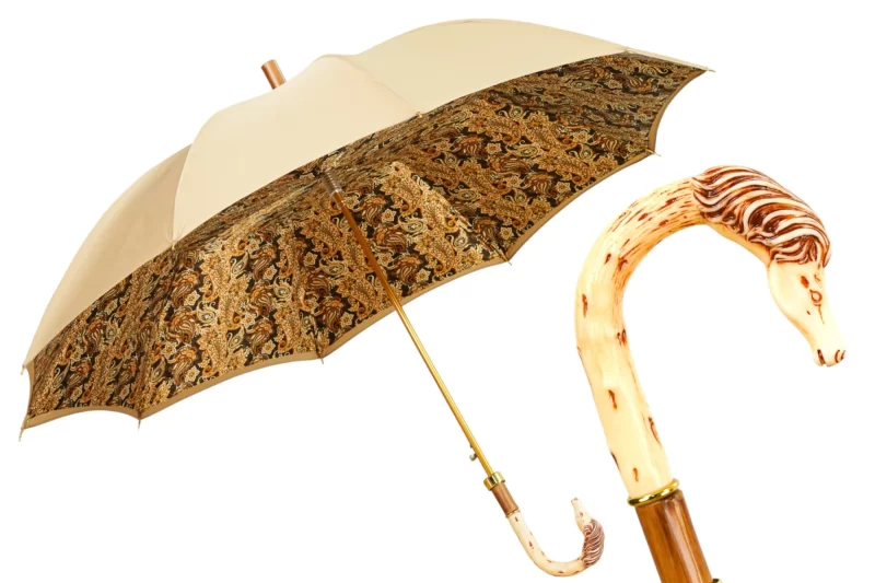 Élégance équestre : Parapluie de luxe pour homme avec manche en bois de cheval, fabriqué à la main