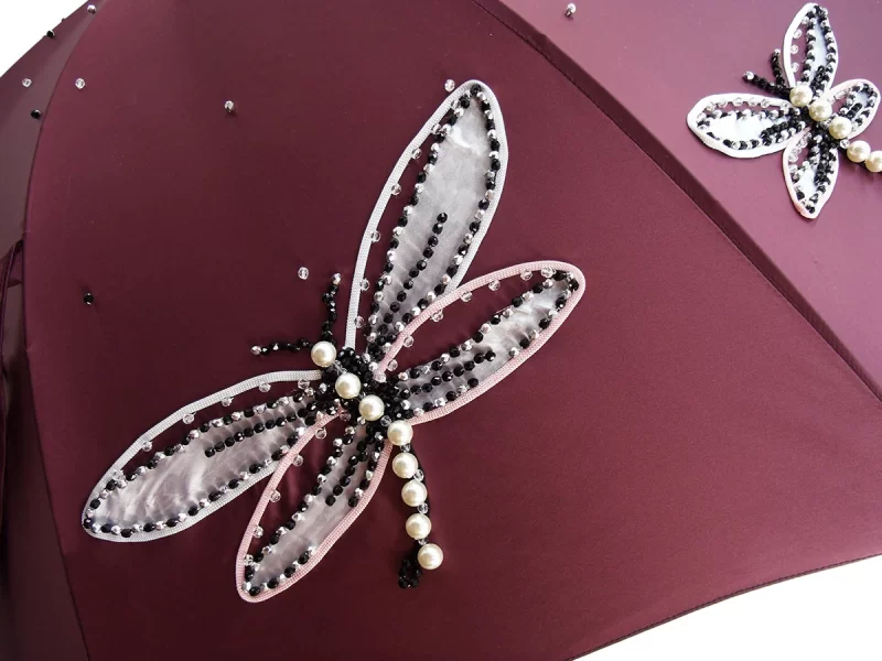 Parapluie exclusif pour femmes, fait à la main, avec libellules brodées – Image 2