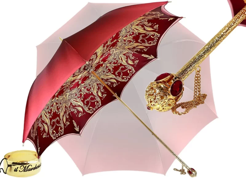 Chic Ciel parapluie design avec couronne Bordeaux - Poignée Mylord avec pierres rouges