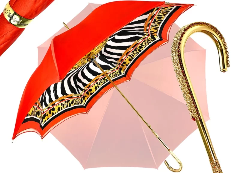 Parapluie élégant avec imprimé animalier à l'intérieur, double tissu