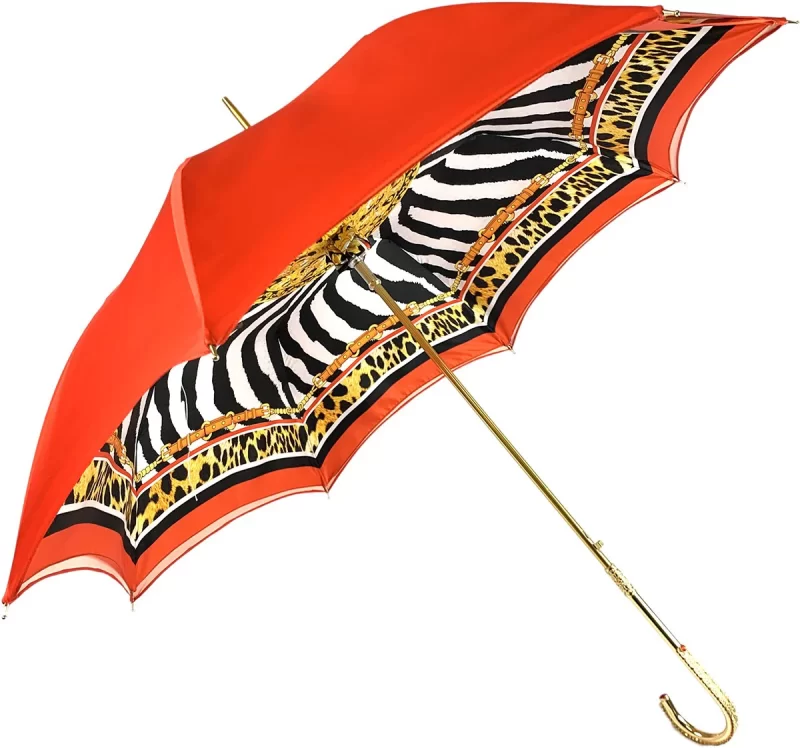 Parapluie élégant avec imprimé animalier à l'intérieur, double tissu – Image 4