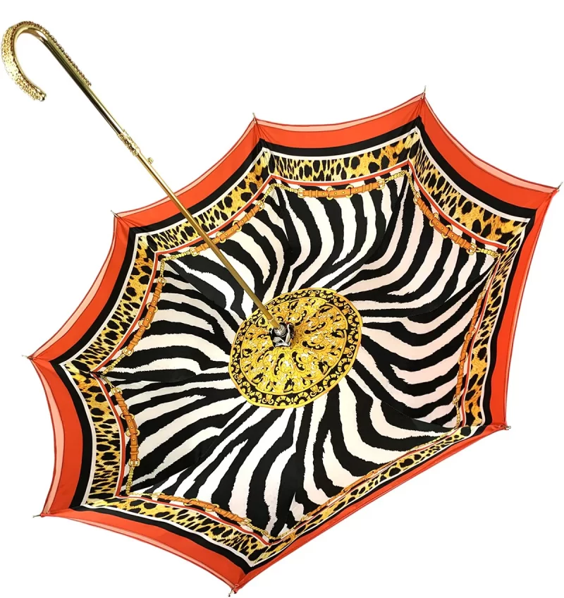 Parapluie élégant avec imprimé animalier à l'intérieur, double tissu – Image 3