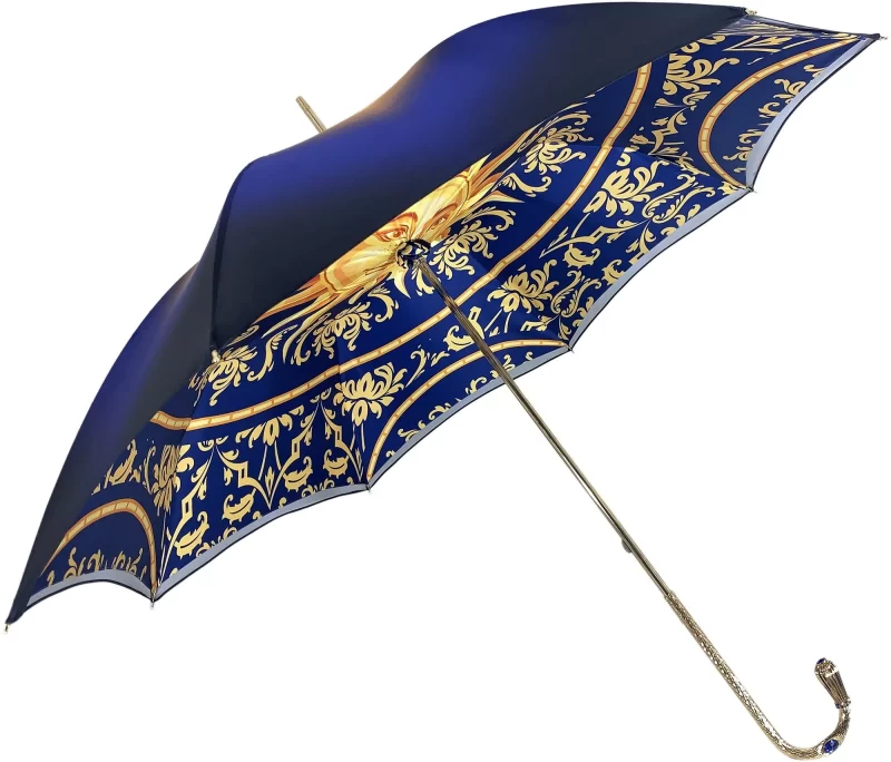 Magnifique Parapluie Double Canopée dans un luxueux satin bleu – Image 2